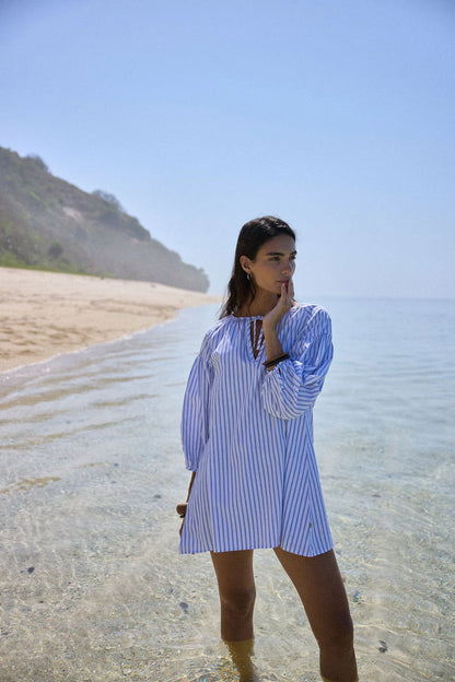 Araminta James - AJ Stripe Dress Sky Blue