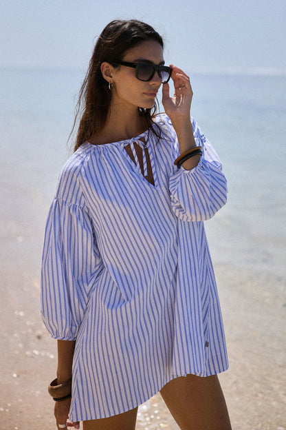 Araminta James - AJ Stripe Dress Sky Blue