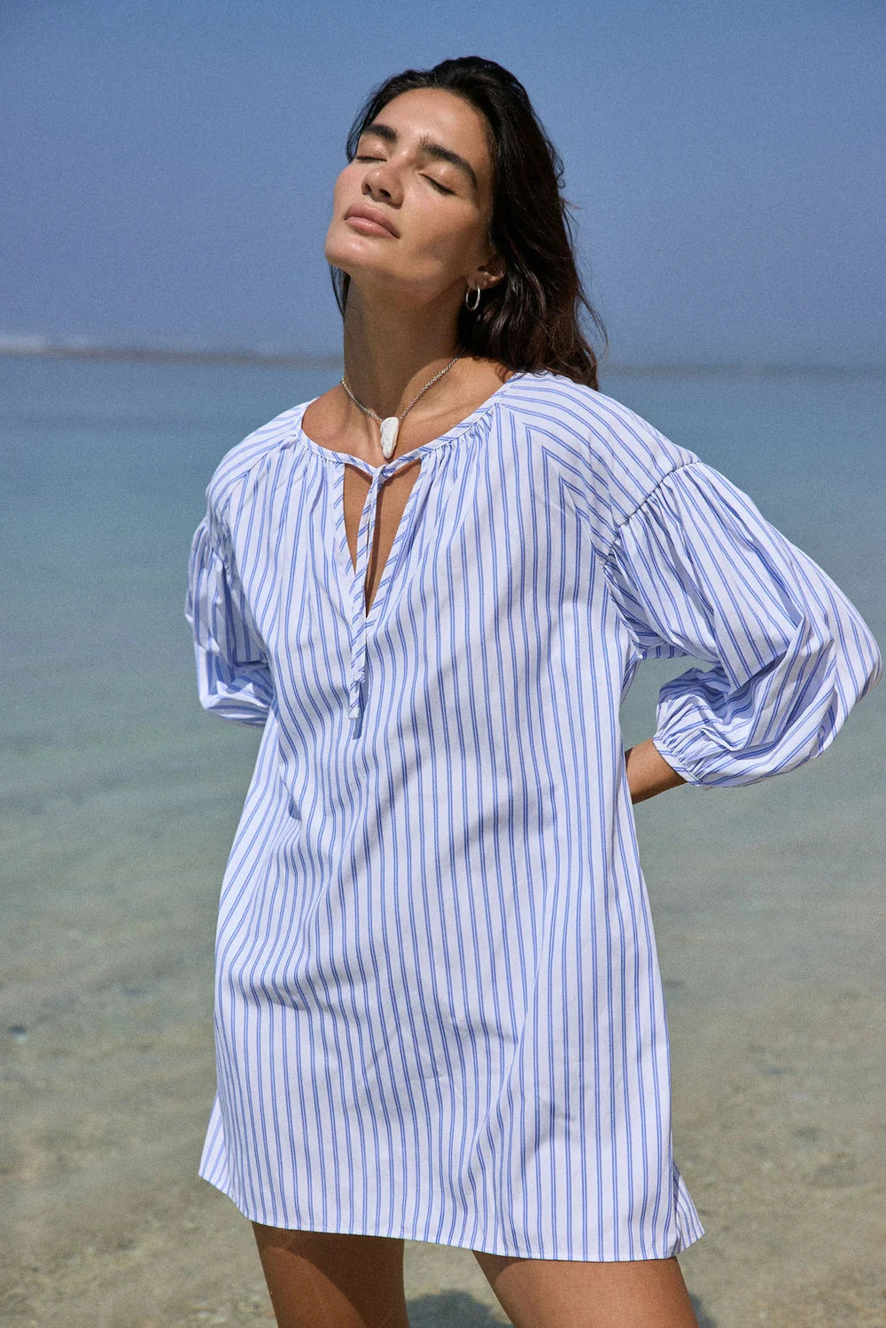 Araminta James - AJ Stripe Dress Sky Blue