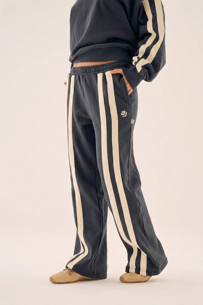 Araminta James- AJ Logo stripe track pant washed black