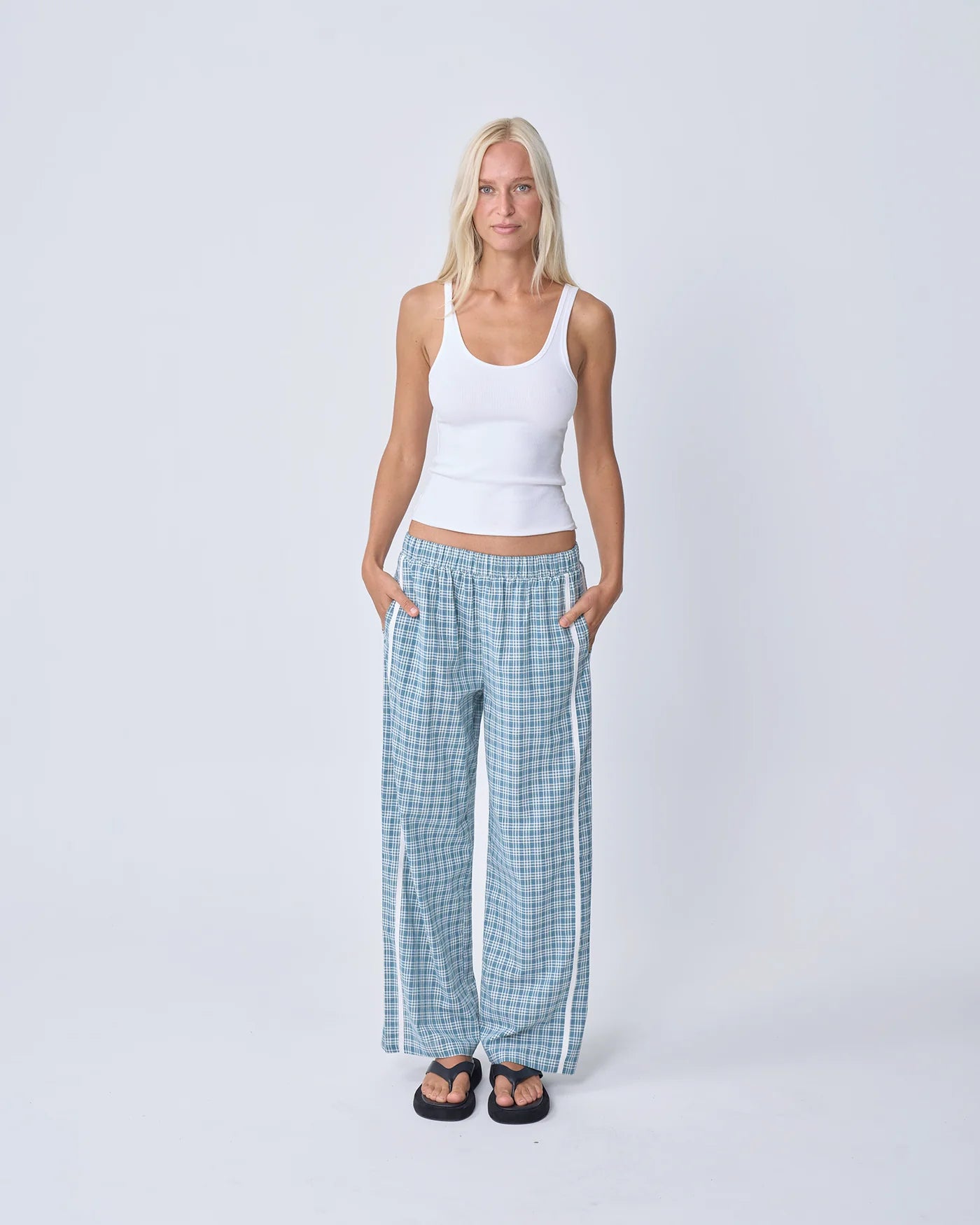 Near The Sea - Racer Pant - Plaid Blue