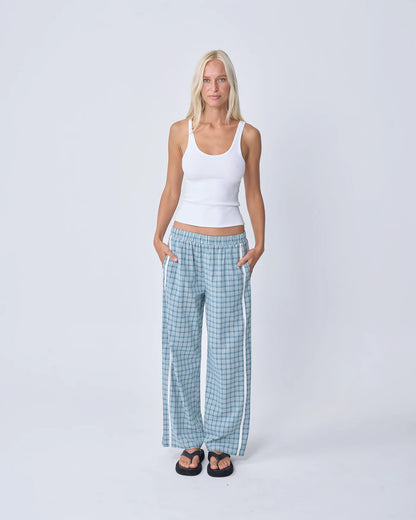 Near The Sea - Racer Pant - Plaid Blue