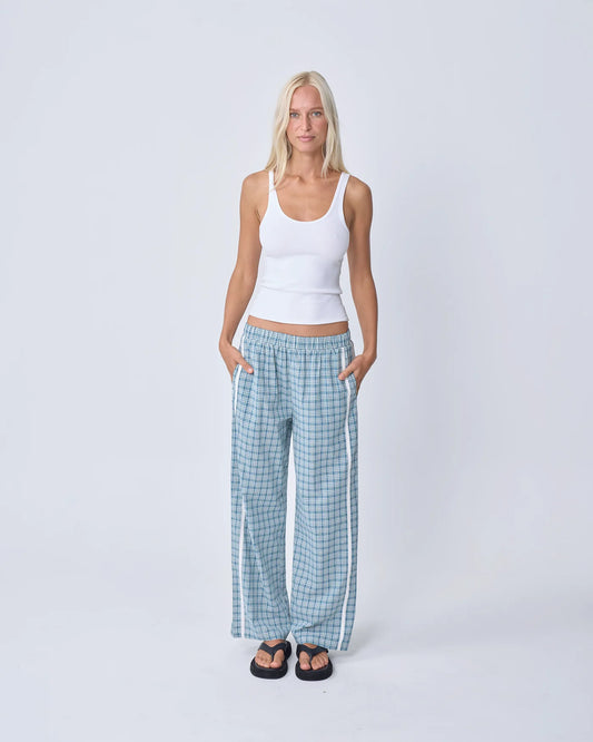 Near The Sea - Racer Pant - Plaid Blue