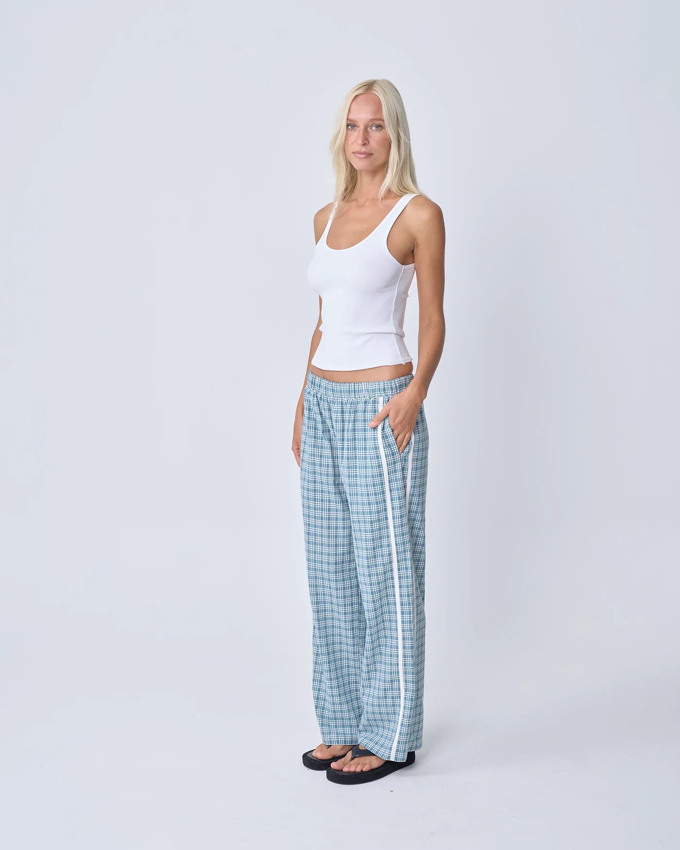 Near The Sea - Racer Pant - Plaid Blue