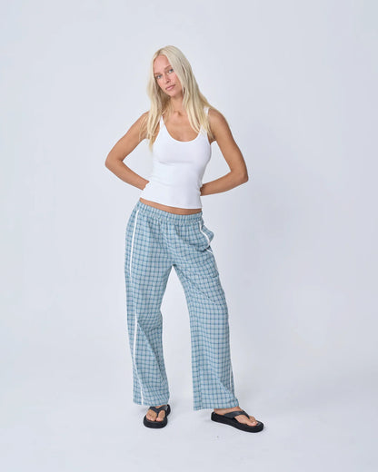 Near The Sea - Racer Pant - Plaid Blue