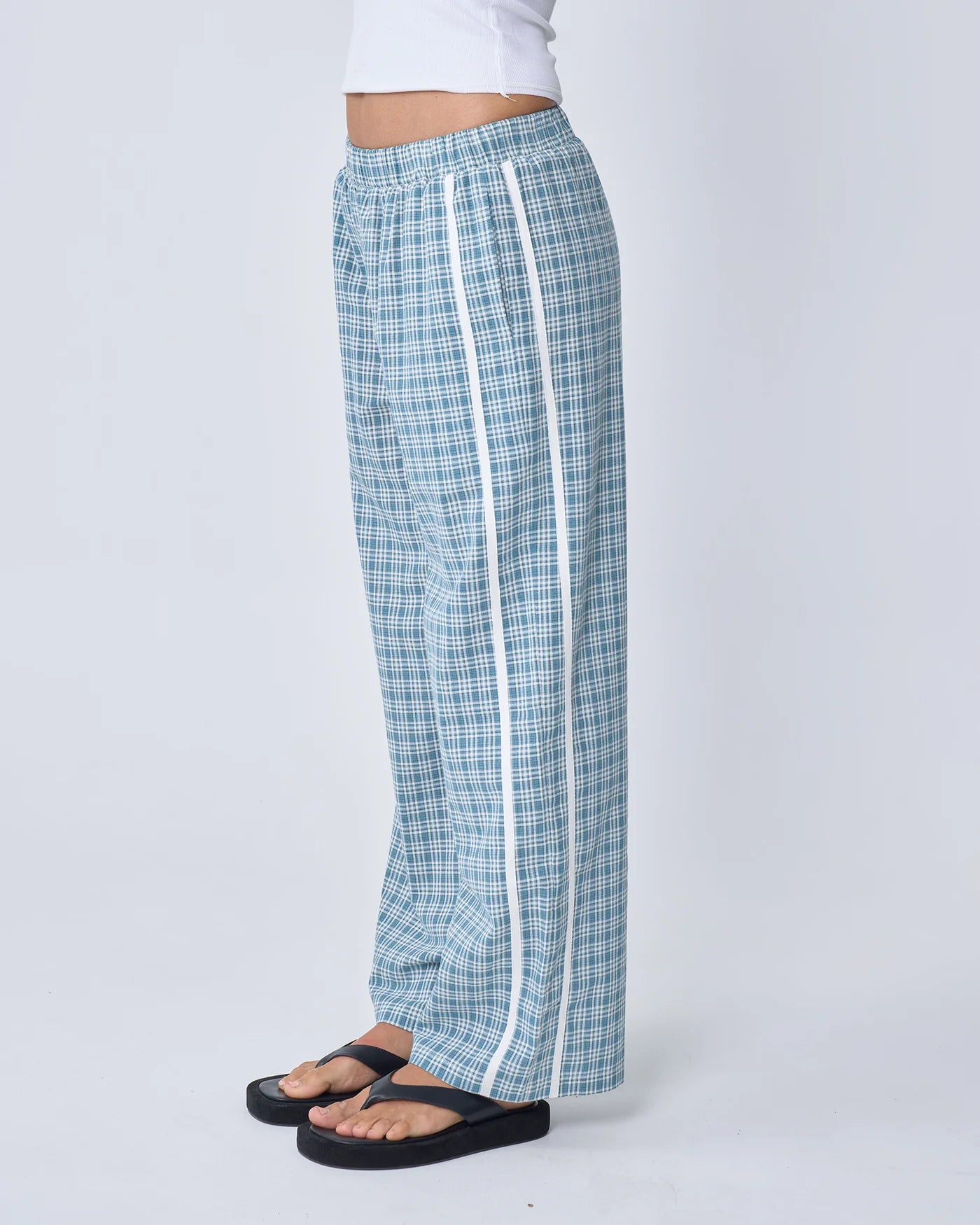 Near The Sea - Racer Pant - Plaid Blue