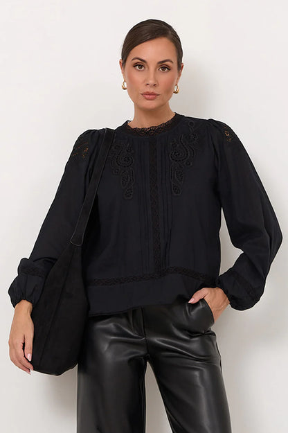 Adorne - Lou Cut Out Long Sleeve Shirt Black