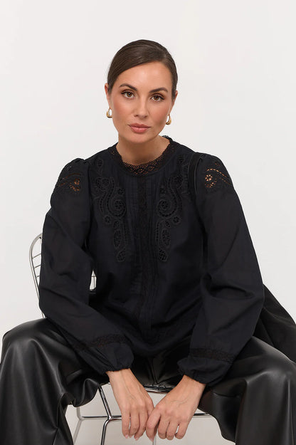 Adorne - Lou Cut Out Long Sleeve Shirt Black