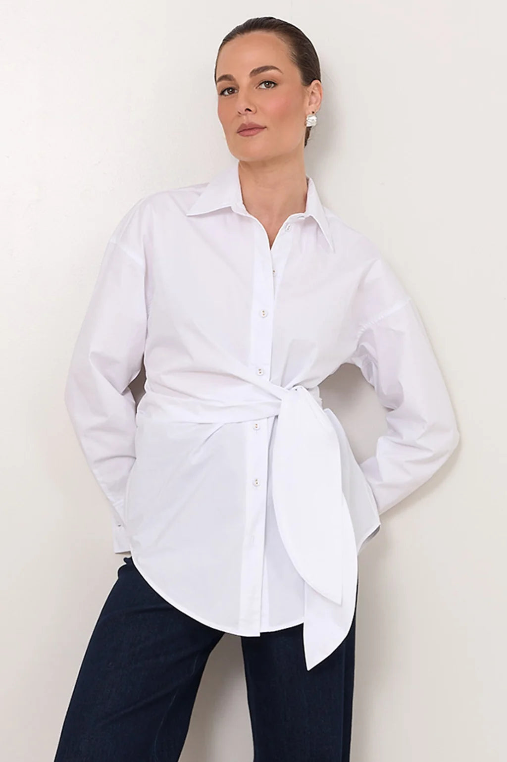 Adorne - Mina Tie Waist Poplin Shirt