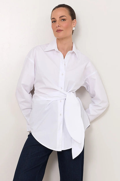 Adorne - Mina Tie Waist Poplin Shirt