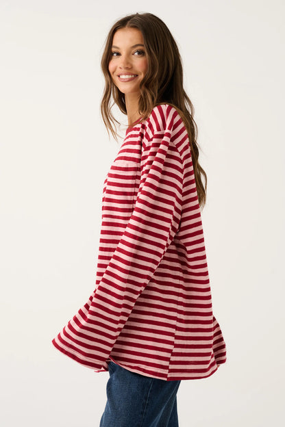 Cartel & Willow - Harley Long Seve - Plum Stripe
