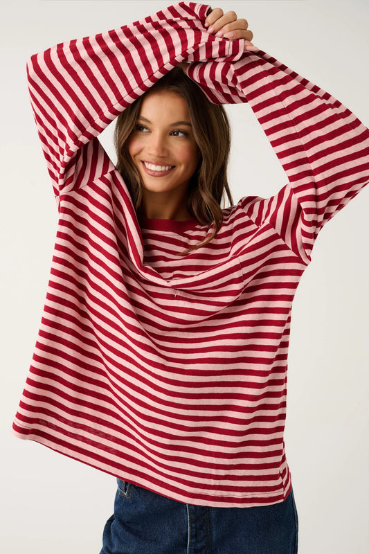 Cartel & Willow - Harley Long Seve - Plum Stripe